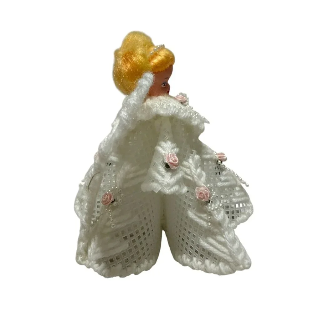 Plastic Canvas Vintage Christmas Angel Roses Blonde Hair Tree Topper Decor